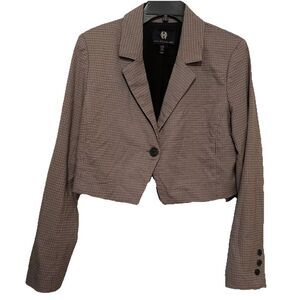HOUSE OF HARLOW 1960‎ cropped blazer jacket double breasted tweed career Brown M